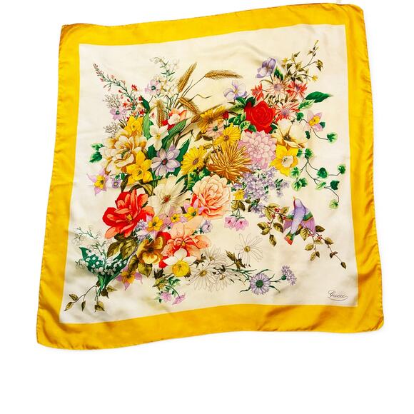 Gucci Yellow Flora Print Large Silk Scarf – 33.5" Square - Picture 1 of 5